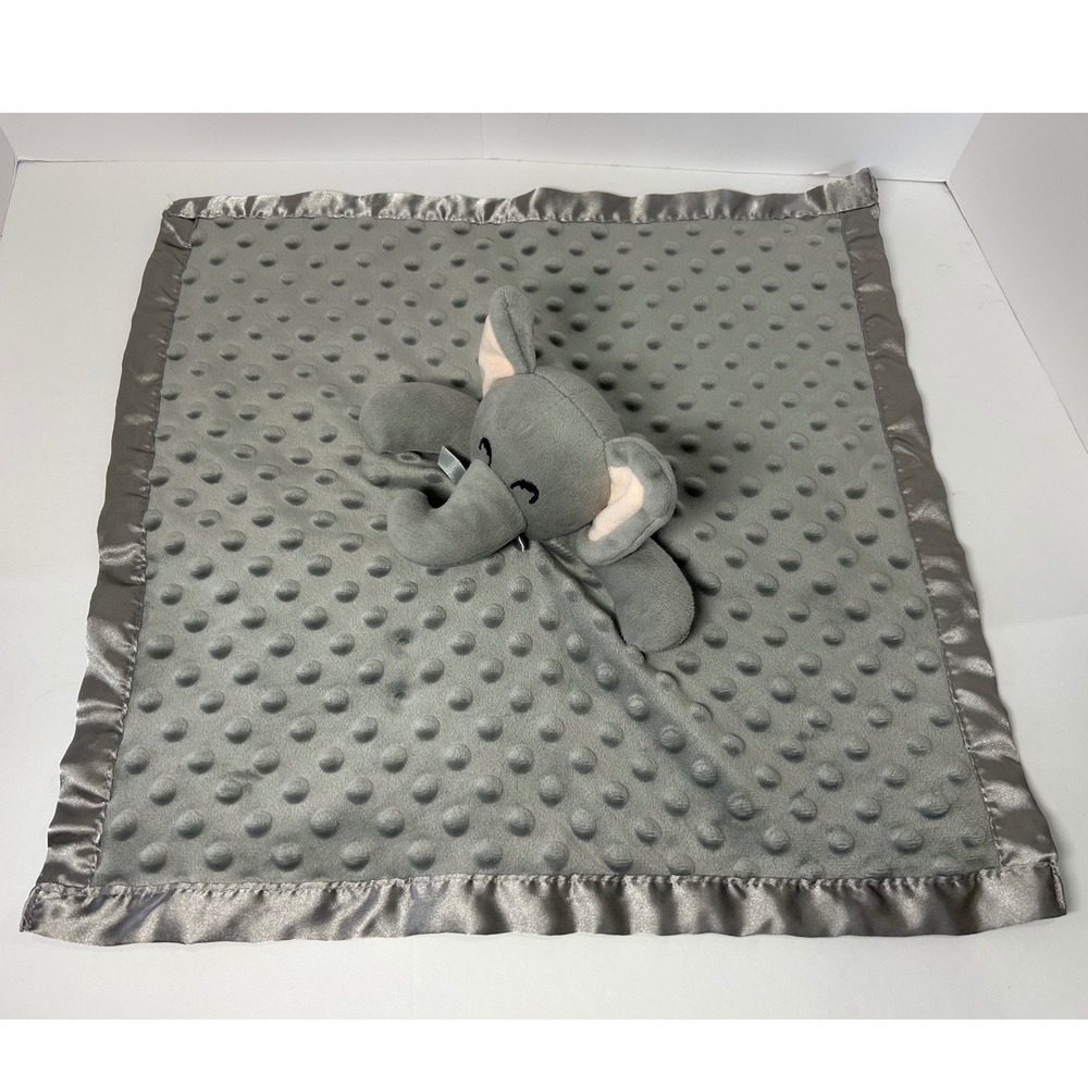 Soft Grey Elephant Security Blanket Minky Plush Baby Lovey